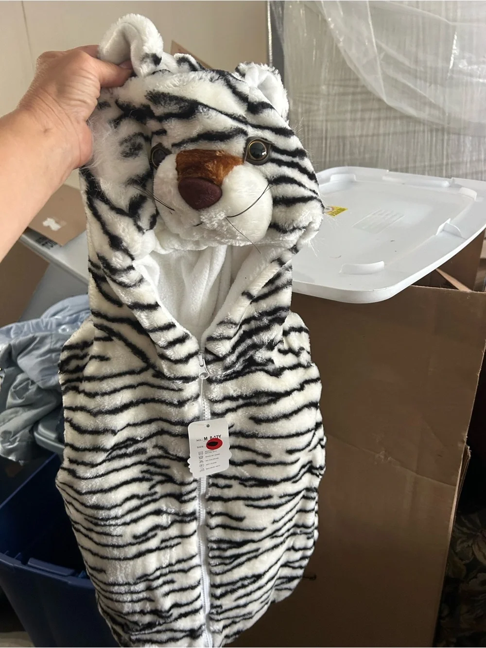 Plush cat Hooded Vest for Kids - White & Black
